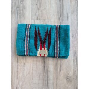 Vintage Chimayo Woven Wool Clutch Purse Turquoise with Thunderbird Clasp (C4)